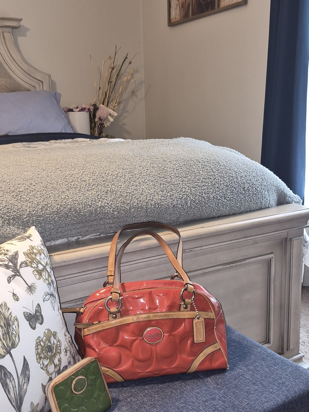Coach Coral Patent Leather Satchel with Tan Trim - Picture 2 of 3